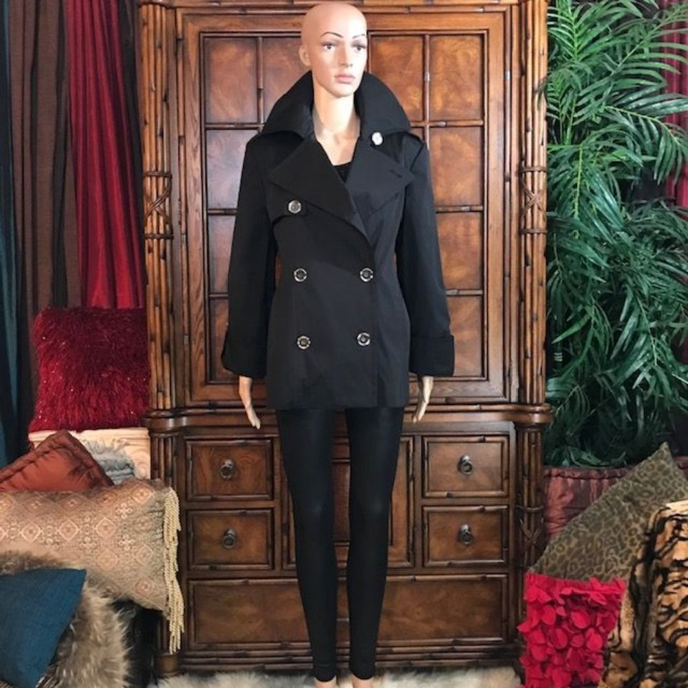 Anne Klein Black Milano Nights Cotton Blend Pea Coat - Picture 4 of 13
